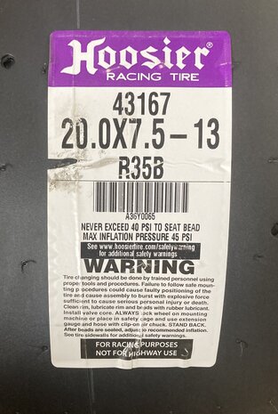Hoosier 20.0X7.5 - 13 R35B 43167 F2 slick side